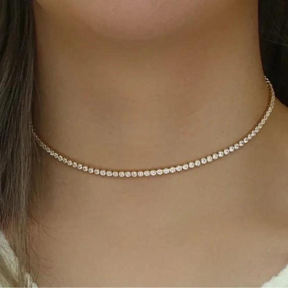 NEW 14K GOLD TENNIS CHAIN DIAMOND CHOKER NECKLACE, NICE NECKLACE, CUTE NECKLACE